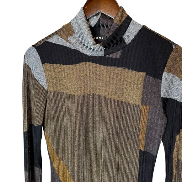 DKNY Metallic Mod Geo Print Rib Knit Turtleneck, size Small - Picture 2 of 7